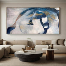 Load image into Gallery viewer, Large - Scale Flowing Blue and Gold Abstract Acrylic for Artistic Bedroom & Creative Studio LargeART0312