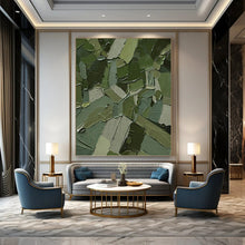 Load image into Gallery viewer, “Mosaic Green Shapes” - Green, Grey Abstract Art on Canvas DKH1211