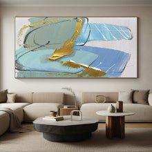 Load image into Gallery viewer, Large - Scale Blue - Gold Geometric Abstract Art - Ideal for Luxury Bedroom & Upscale Hotel Lobby LargeART0796