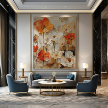 Load image into Gallery viewer, “Bold Floral Impasto” - Orange, White, and Brown Flower Art on Canvas DKH1399