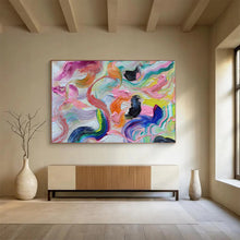 Load image into Gallery viewer, Vibrant Curved Abstract Painting with Pink, Purple, and Orange for Modern Bedroom & Creative Studio DKH292