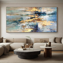 Load image into Gallery viewer, Large - Scale Blue - Gold Abstract Acrylic Art for Living Room & Hotel Lobby LargeART0414