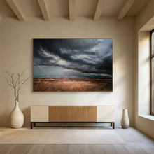 Load image into Gallery viewer, Stormy Landscape Painting on Canvas - “Drama in the Fields” DKH772