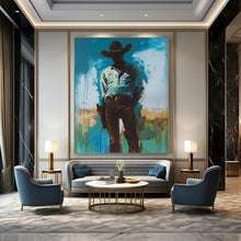 Load image into Gallery viewer, “Shadowed Cowboy Silhouette” – Atmospheric Figure Painting with Muted Tones DTP102