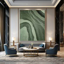 Load image into Gallery viewer, “Green & White Flowing Textures” - Nature - inspired Abstract Art on Canvas DKH1484