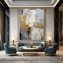 Load image into Gallery viewer, “Gold - Infused Gray Harmony” Abstract Painting on Canvas, Sophisticated Office Decor DKH1062