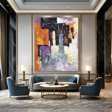 Load image into Gallery viewer, “Color Block Abstract Composition” - Purple, Orange, Grey Abstract Art on Canvas DKH1305