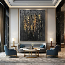 Load image into Gallery viewer, Black & Gold Dripped Abstract - Perfect for Luxury Bedroom & Art Gallery Corner LargeART2358