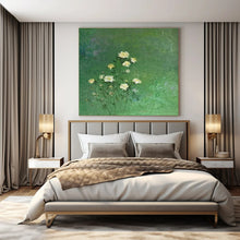 Load image into Gallery viewer, White Flowers on Green Abstract Painting, Ideal for Nature - Lover’s Bedroom & Botanical Café LargeART1453