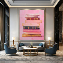 Load image into Gallery viewer, Stack of Books on Pink Abstract Art, Perfect for Cozy Library & Intellectual Study LargeART2017
