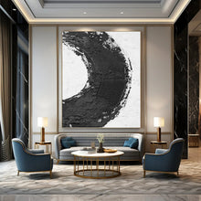 Load image into Gallery viewer, “Black and White Textured Circle” - Minimalist Symbolic Art on Canvas DKH1675