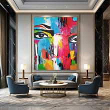 Load image into Gallery viewer, Abstract Expressionist Face Art, Bold Color - Dripped Painting for Creative Studio & Eclectic Living Room LargeART2220