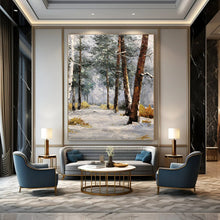 Load image into Gallery viewer, “Snowy Forest Path in Winter” - White, Grey, Brown Landscape Art on Canvas DKH1274