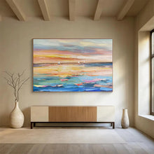 Load image into Gallery viewer, Hand - painted Large - Scale Sailboat Sunset Seascape Acrylic Art for Coastal Living Rooms LargeART1745