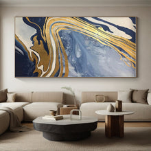 Load image into Gallery viewer, Blue - Gold Marbled Abstract Acrylic Art - Suited for Luxury Bedroom & Upscale Dining Room LargeART0555