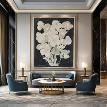 Load image into Gallery viewer, “White Flowers on Black Background” – Simple Abstract with Floral Motif DTP140