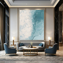 Load image into Gallery viewer, “Textured White and Blue Coastal Waves” - White, Blue Abstract Art on Canvas DKH1250