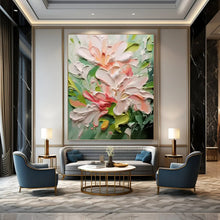 Load image into Gallery viewer, “Impasto Peach Blossoms” - Pink, Green, and White Floral Art on Canvas DKH1396