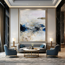 Load image into Gallery viewer, “Blue & Gold Abstract Impasto” - Expressive Abstract Art on Canvas DKH1521