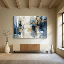 Load image into Gallery viewer, Hand - painted Gray and Gold Abstract Blocks Acrylic Art for Modern Office Lobbies LargeART1706
