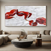 Load image into Gallery viewer, Enormous Red Ribbon on Marble Acrylic for Luxury Bathroom & Sophisticated Dining Room LargeART0307