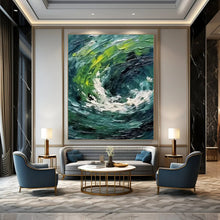 Load image into Gallery viewer, “Swirling Sea Impasto” - Blue, Green, and White Abstract Art on Canvas DKH1405
