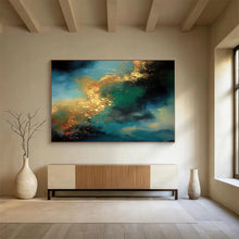 Load image into Gallery viewer, Blue and Gold Cosmic Swirl Abstract acrylic painting DLZ072