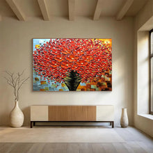 Load image into Gallery viewer, “Red Blossom Abundance” - Textured Floral Abstract Acrylic, Fits Entryway and Dining Room DLZ226