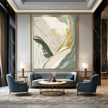 Load image into Gallery viewer, “Green & Gold Abstract Swirls” - Luxe Abstract Art on Canvas DKH1495