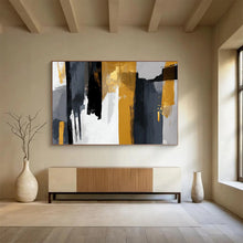 Load image into Gallery viewer, Hand - painted Gray, Black, and Gold Brushstrokes Acrylic Art for Modern Office Conference Rooms LargeART1719