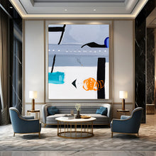 Load image into Gallery viewer, “Abstract Code Mystery” - Grey, Black, Blue, Orange Symbolic Art on Canvas DKH1099