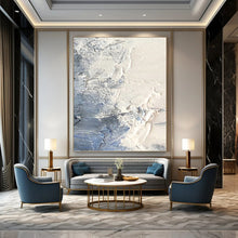 Load image into Gallery viewer, “Textured White and Blue Abstract Ice” - White, Blue, Grey Abstract Art on Canvas DKH1265