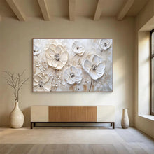Load image into Gallery viewer, Textured White Flowers “Elegant Blooms” Painting on Canvas, Sophisticated Floral Art DKH906