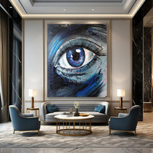 Load image into Gallery viewer, Expressive Abstract Eye Painting, Deep Blue Textured Art for Psychologist’s Office & Introspective Nook LargeART2187
