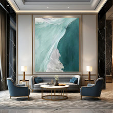 Load image into Gallery viewer, “Teal and White Flowing Waves” - Teal, White Abstract Art on Canvas DKH1236