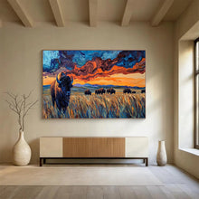 Load image into Gallery viewer, Vibrant Bison “Sunset Prairie” Painting on Canvas, Bold Wildlife Landscape DKH806