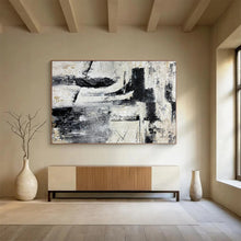 Load image into Gallery viewer, Hand - painted Black - and - White Abstract Blocks Acrylic Art for Modern Studio Apartment Accents LargeART1692