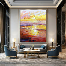 Load image into Gallery viewer, “Vibrant Sunset Beach Scene” - Yellow, Orange, Pink Landscape Art on Canvas DKH1306