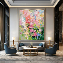 Load image into Gallery viewer, “Vibrant Floral Impasto” - Pink, Blue, and Green Flower Art on Canvas DKH1403