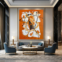 Load image into Gallery viewer, “Orange Energy with Black Lines” - Orange, White, Black Abstract Art on Canvas DKH1221