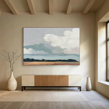 Load image into Gallery viewer, Gray - White Cloud “Tranquil Field Horizon” Painting on Canvas, Serene Wall Accent DKH793