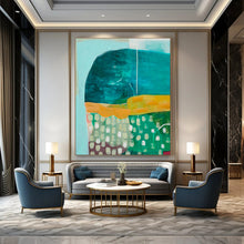 Load image into Gallery viewer, Teal, Orange & Green Abstract Painting, Perfect for Eclectic Living Room & Vibrant Studio LargeART1847