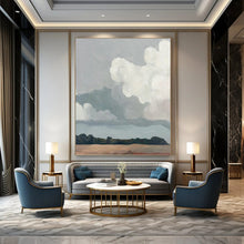 Load image into Gallery viewer, “Cloudy Sky Minimalist Landscape” - Subtle Toned Nature Art on Canvas DKH1430