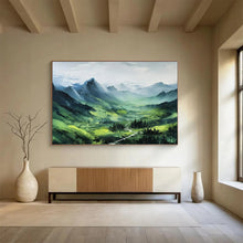 Load image into Gallery viewer, Hand - painted Large - dimension Green Mountain Landscape Acrylic Art for Serene Home Offices LargeART1770