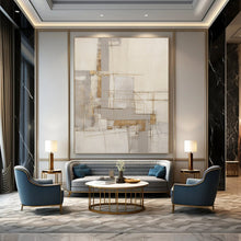 Load image into Gallery viewer, “Linear Neutral Abstract” - Grey, White, Brown Abstract Art on Canvas DKH1322