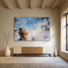 Load image into Gallery viewer, Blue and Gray Abstract Cityscape Painting on Canvas - “Urban Mist” DKH653