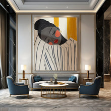 Load image into Gallery viewer, Yellow - Black - White Abstract Serene Figure Art, Ideal for Peaceful Bedroom & Calming Meditation Space LargeART2048