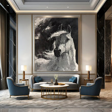Load image into Gallery viewer, Monochrome Abstract Horse Painting, Dynamic Brushstroke Art for Equestrian Lounge & Rustic Study LargeART2183