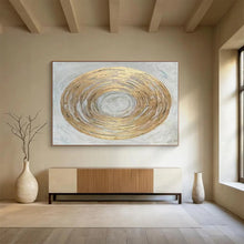 Load image into Gallery viewer, Golden Concentric Circles on Gray Abstract acrylic painting DLZ109