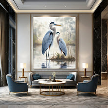 Load image into Gallery viewer, “Serene Heron Pair” - Blue and Green Wildlife Art on Canvas DKH1400